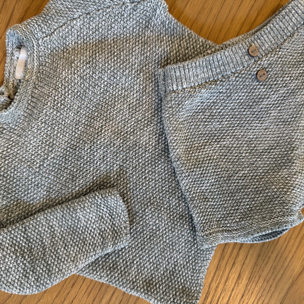 Green Knit Sweater and Shorts Set